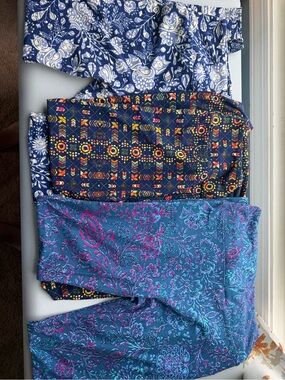 LuLaRoe OS Leggings Lot of 3 Blue Paisley Floral Geometric One Size